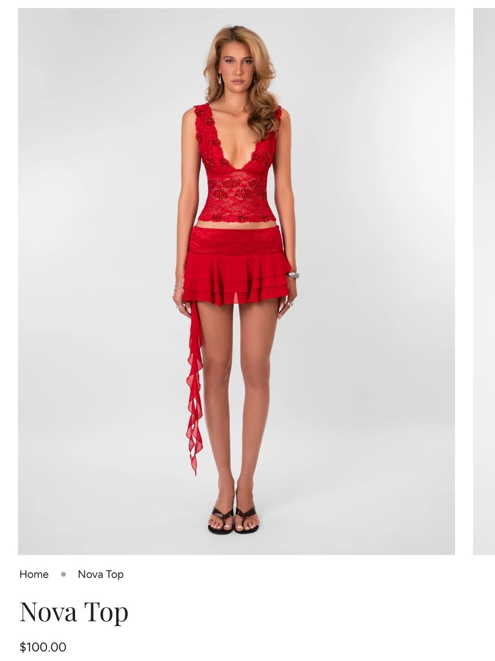 Nova Lace V-Neck Camisole in Red